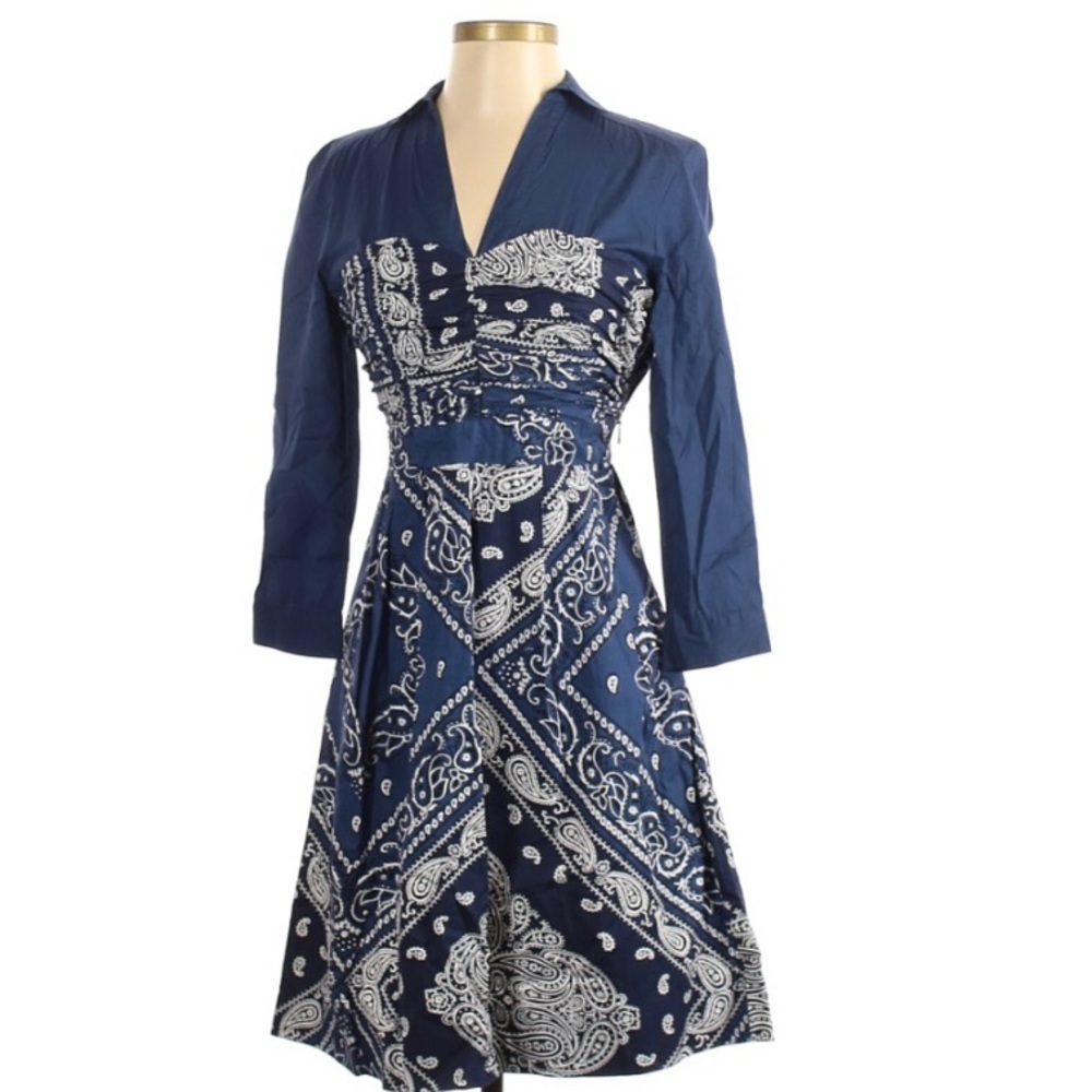Anthropologie | Holding Horses Blue Dress Bandana Print Fit N Flare Size 0 NWT